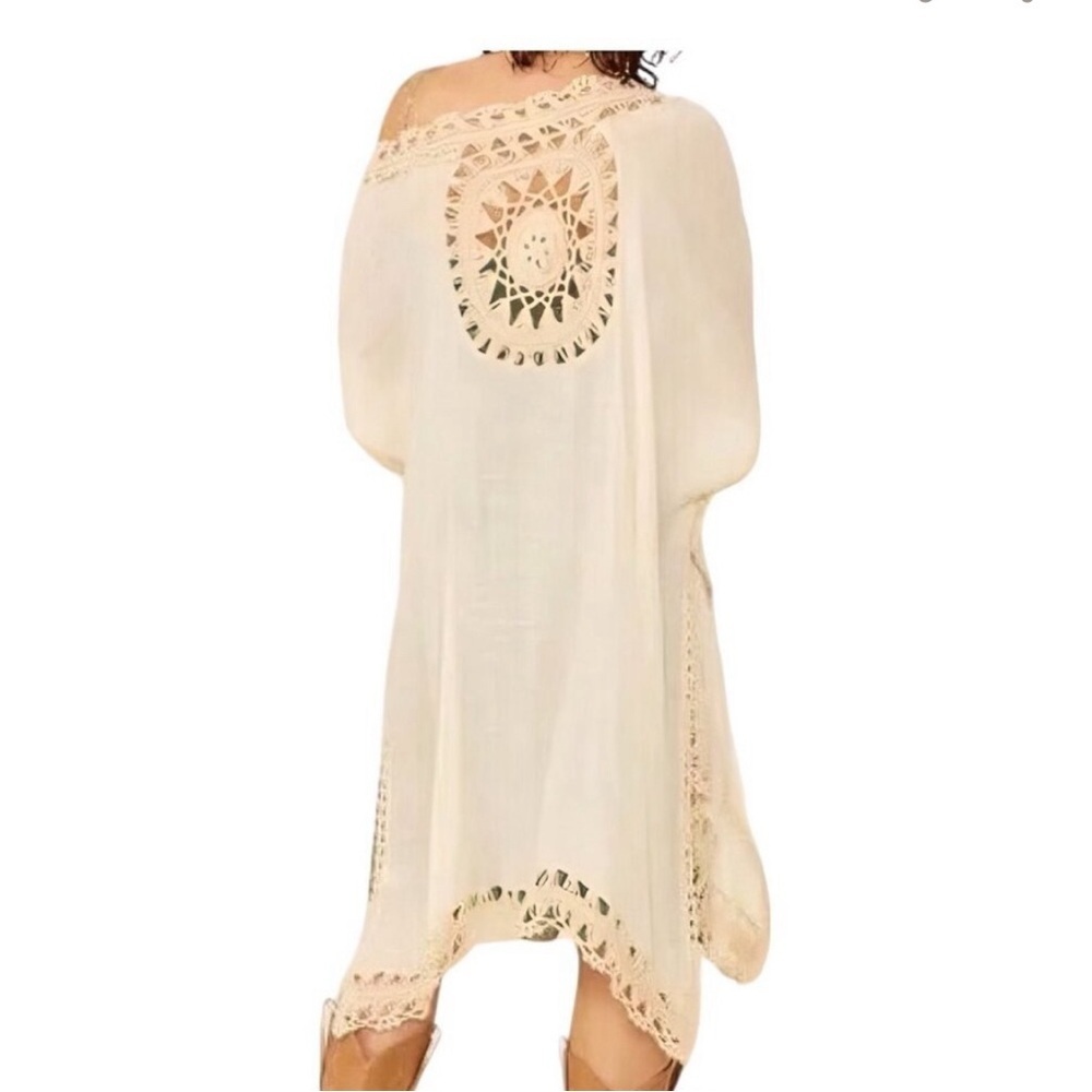 Altar’d State Cream Crochet Trim Midi Boho Festival‎ Kimono Kaftan XS Coverup